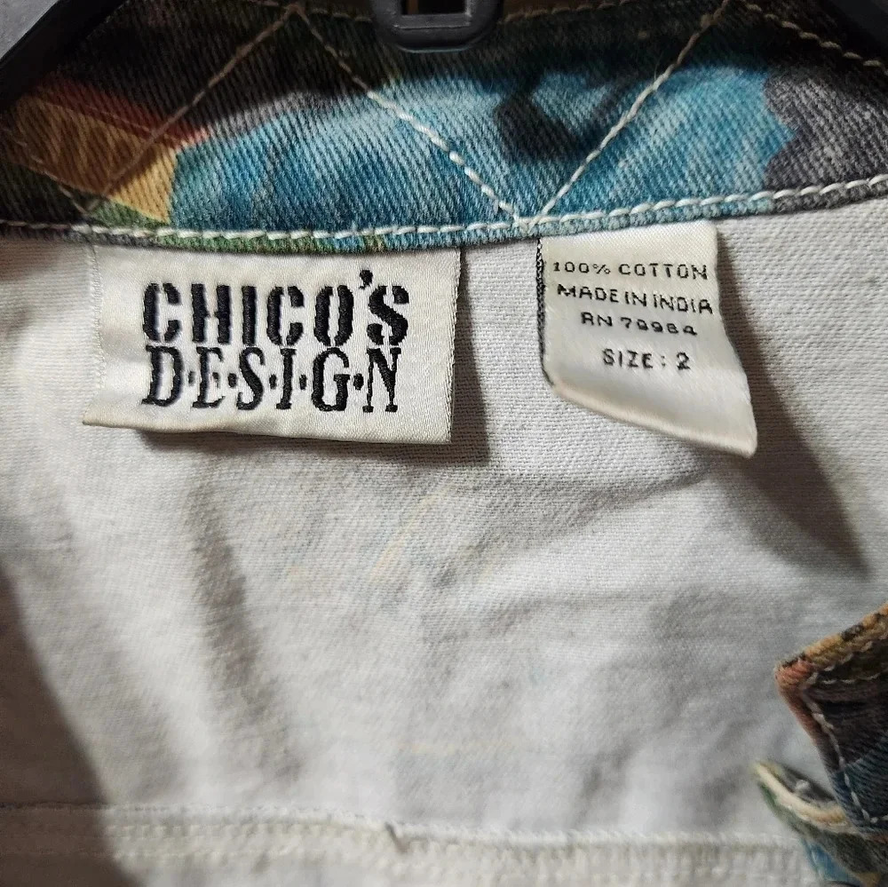Chico's Design Vintage Japanese Art Print Button Up Denim Jacket - Picture 4 of 10